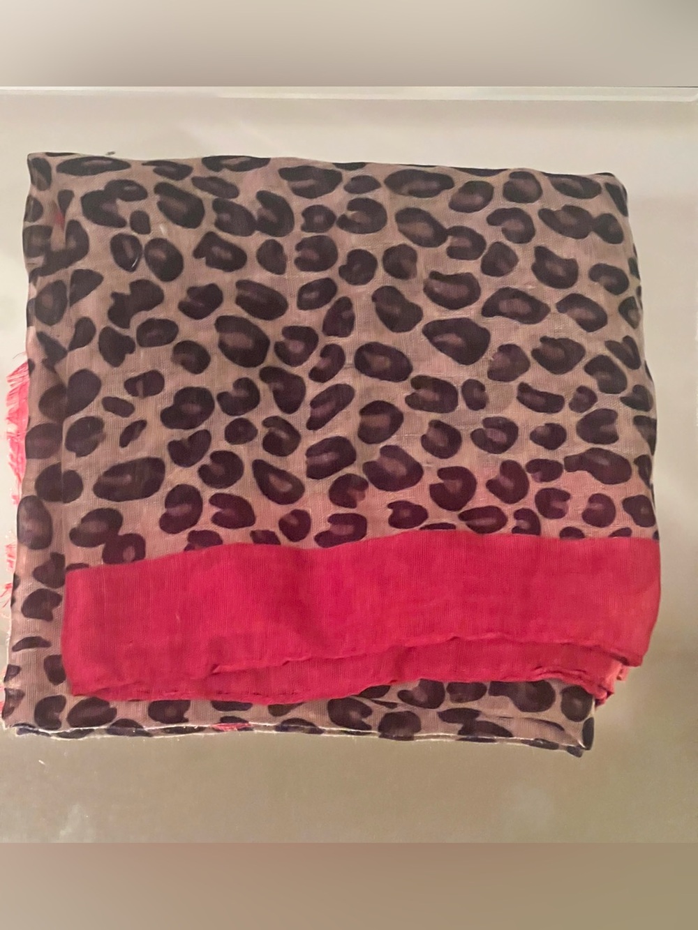 Leopard Print Scarf with Red Border